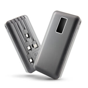 Black portable power bank isolated on white background