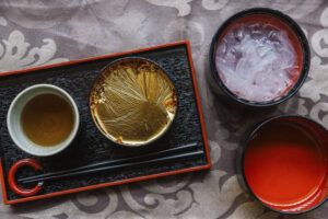 gold pine needle plastic Japanese dining tray